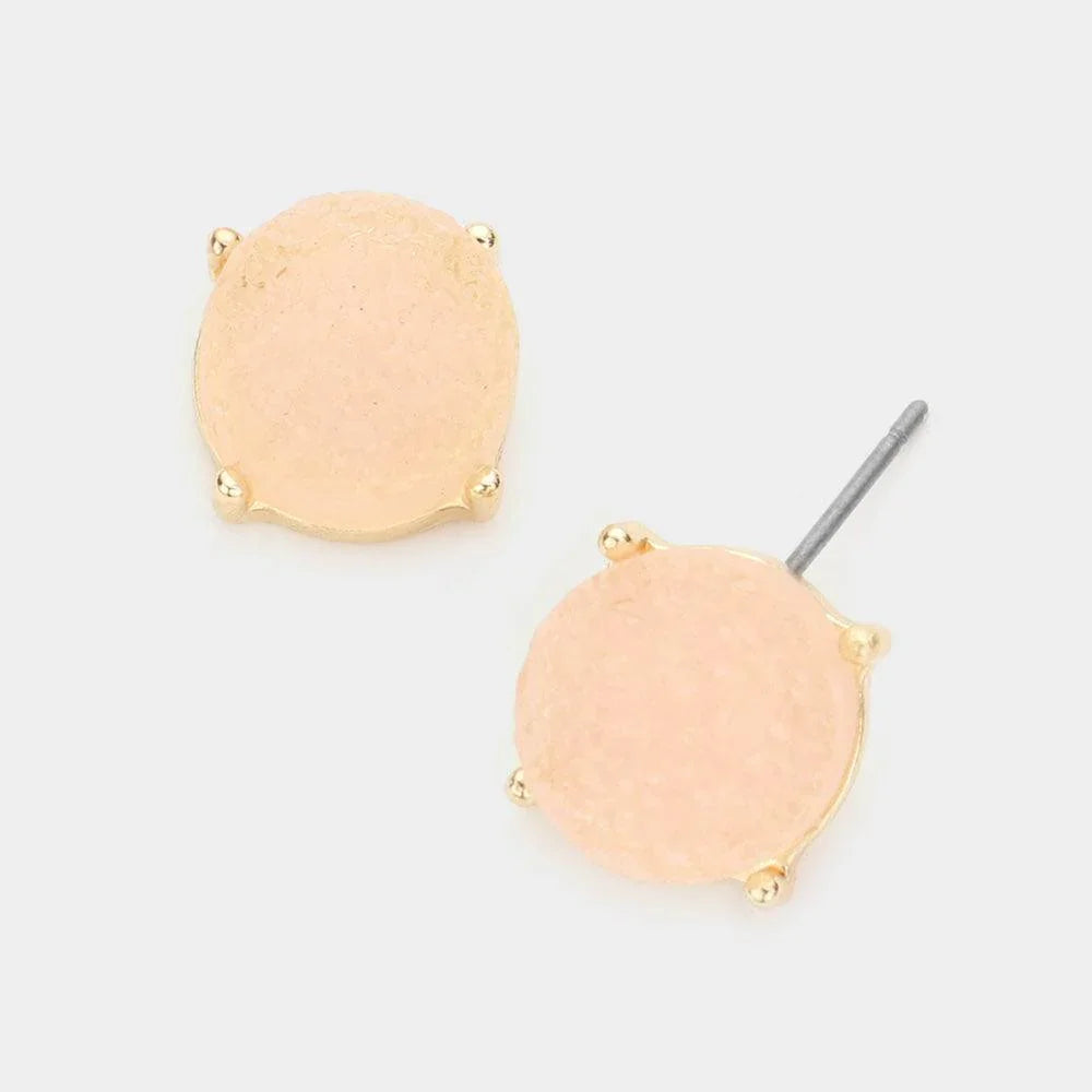 Round Druzy Stud Earrings