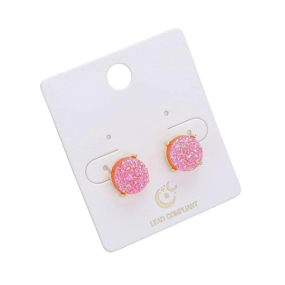 Round Druzy Stud Earrings