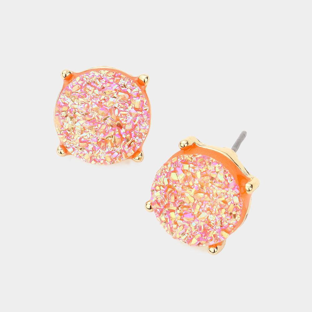 Round Druzy Stud Earrings