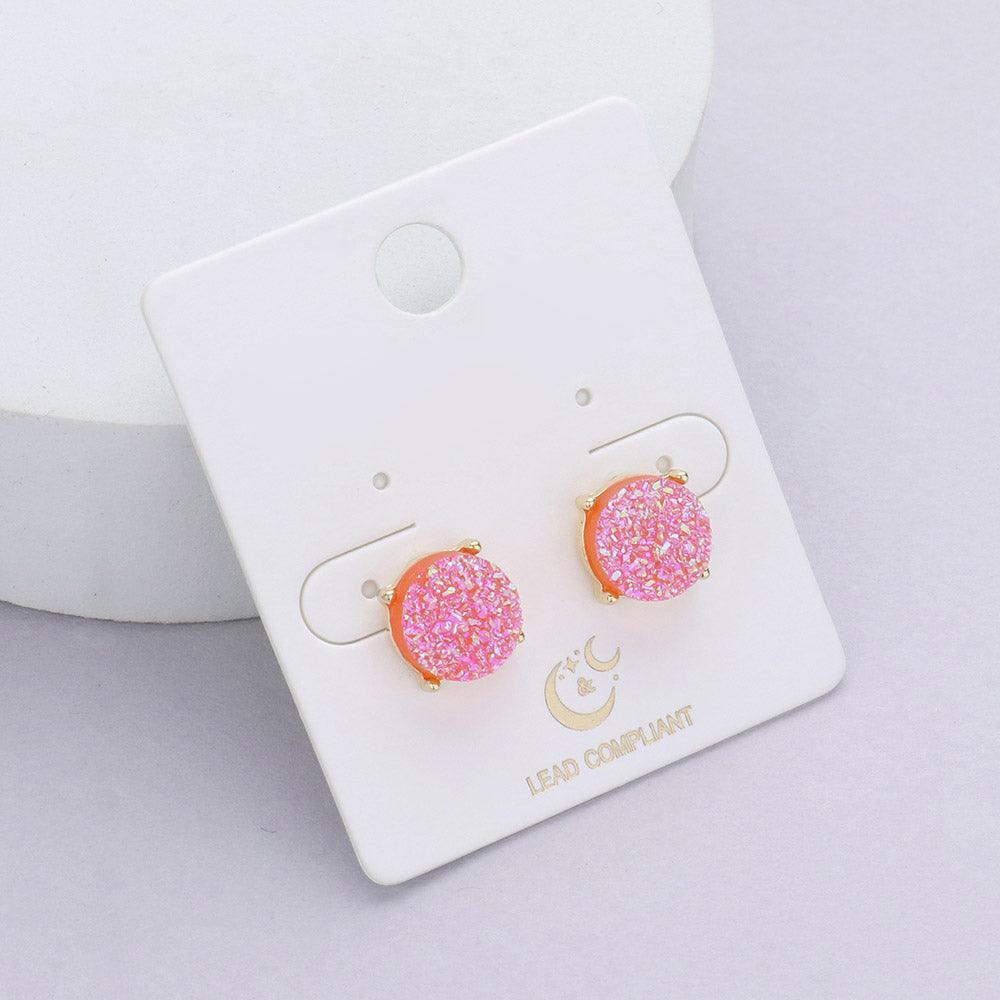 Round Druzy Stud Earrings