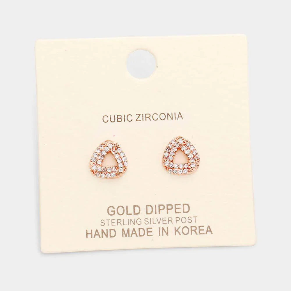 Silver Gold Dipped Cubic Zirconia Knotted Stud Earrings - Jewelry Store by Erik Rayo