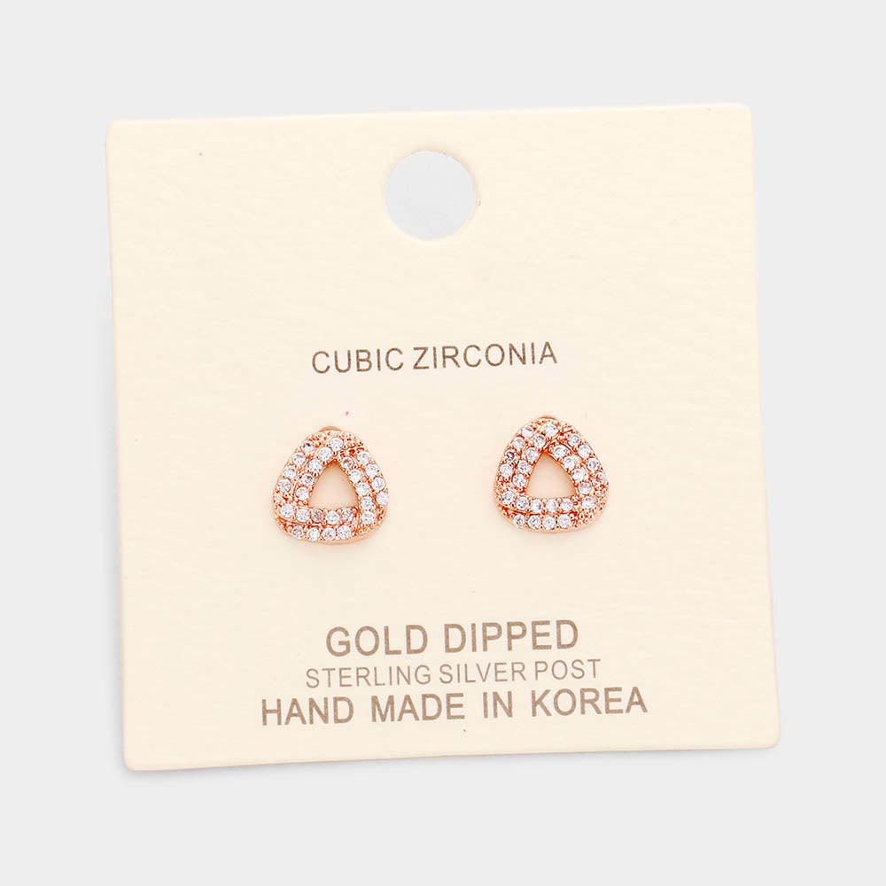 Silver Gold Dipped Cubic Zirconia Knotted Stud Earrings