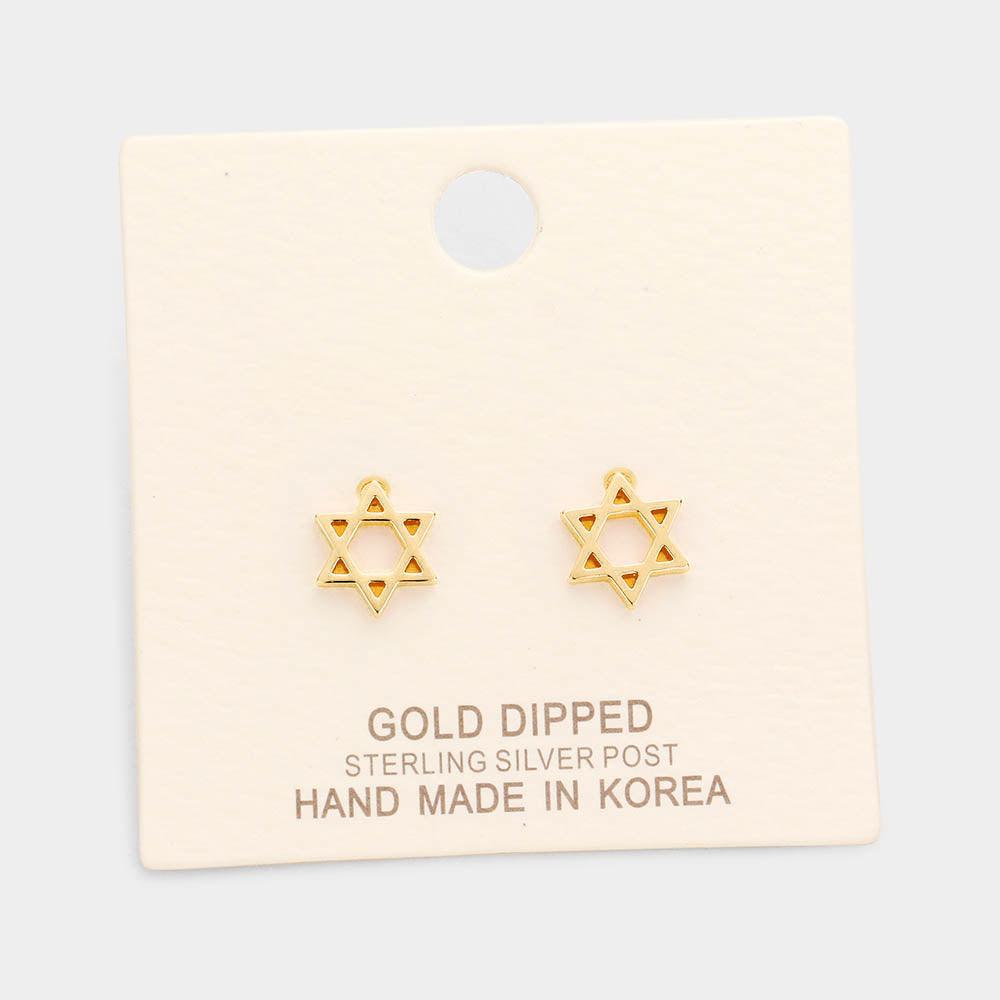 Silver Gold Dipped Double Triangle Star Stud Earrings