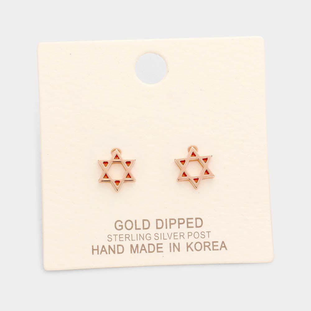 Silver Gold Dipped Double Triangle Star Stud Earrings