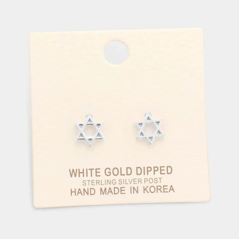 Silver White Gold Dipped Double Triangle Star Stud Earrings - Jewelry Store by Erik Rayo