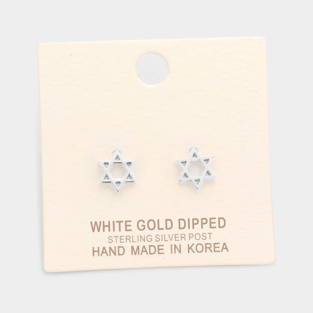 Silver White Gold Dipped Double Triangle Star Stud Earrings