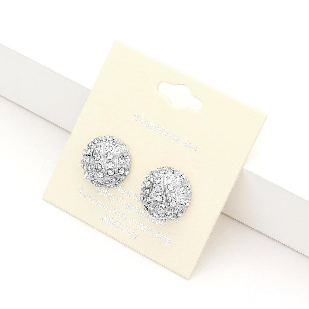 Silver Rhinestone Embellished Volleyball Stud Earrings