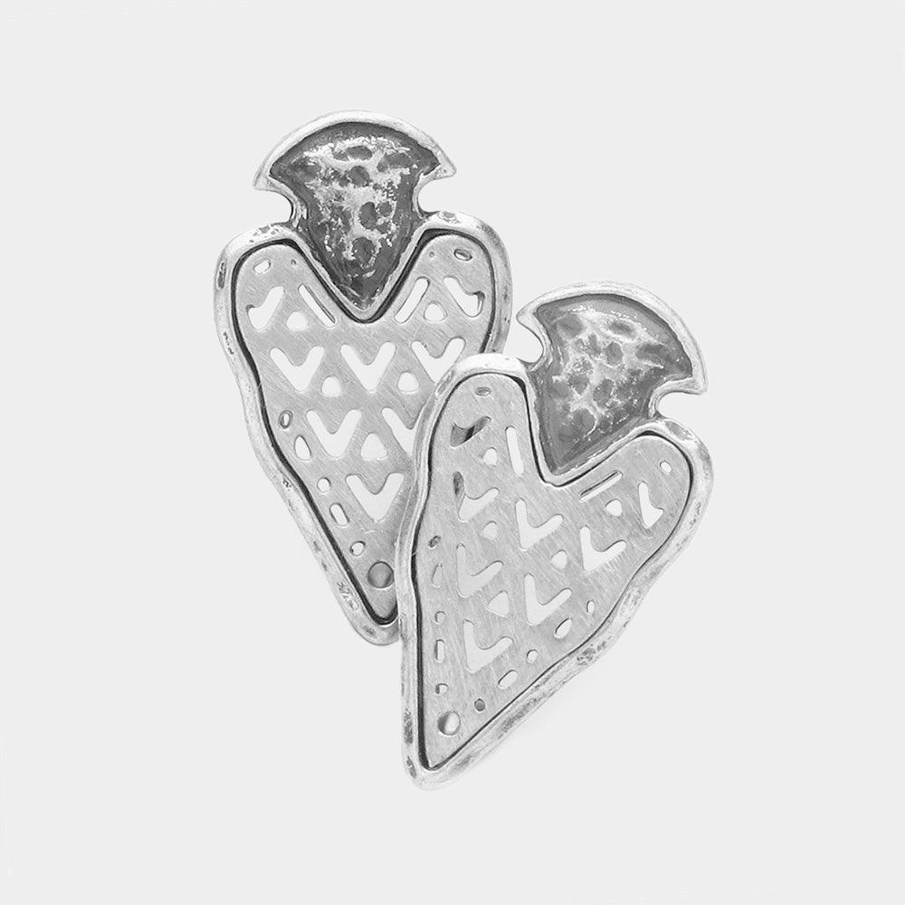 Silver Hammered Cut Out Metal Stud Earrings - Jewelry Store by Erik Rayo