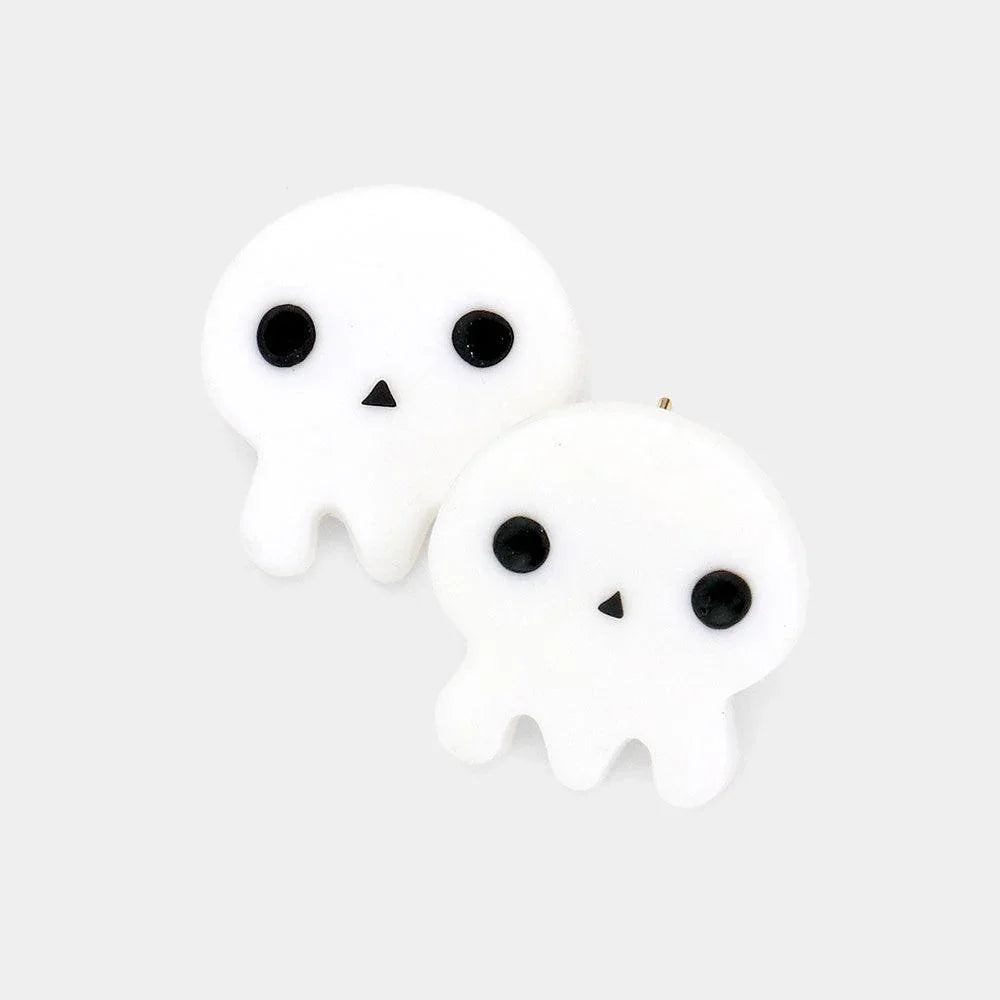 White Polymer Clay Skull Stud Earrings - Jewelry Store by Erik Rayo