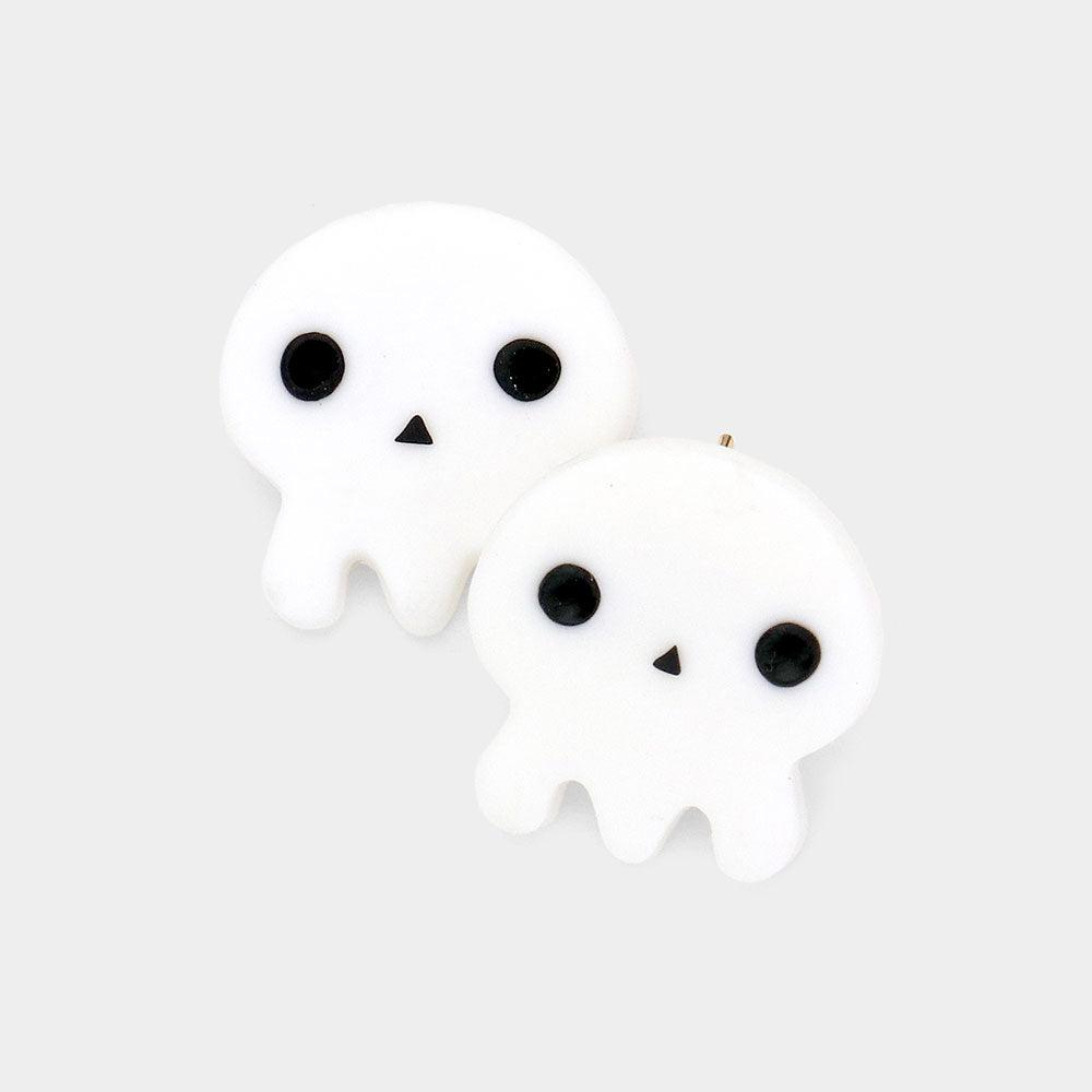 White Polymer Clay Skull Stud Earrings