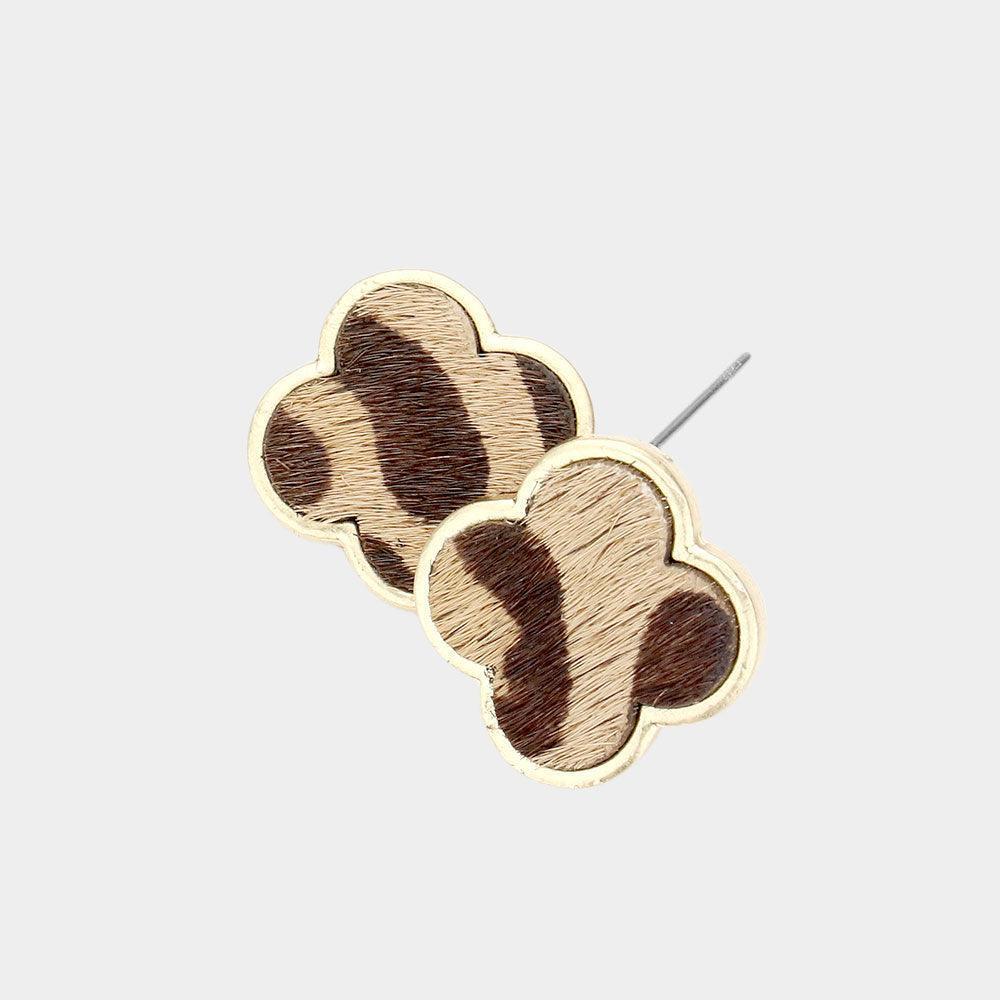 Leopard Patterned Quatrefoil Stud Earrings - Jewelry Store by Erik Rayo