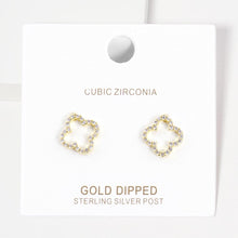 Load image into Gallery viewer, Silver Gold Dipped CZ Embellished Quatrefoil Stud Earrings
