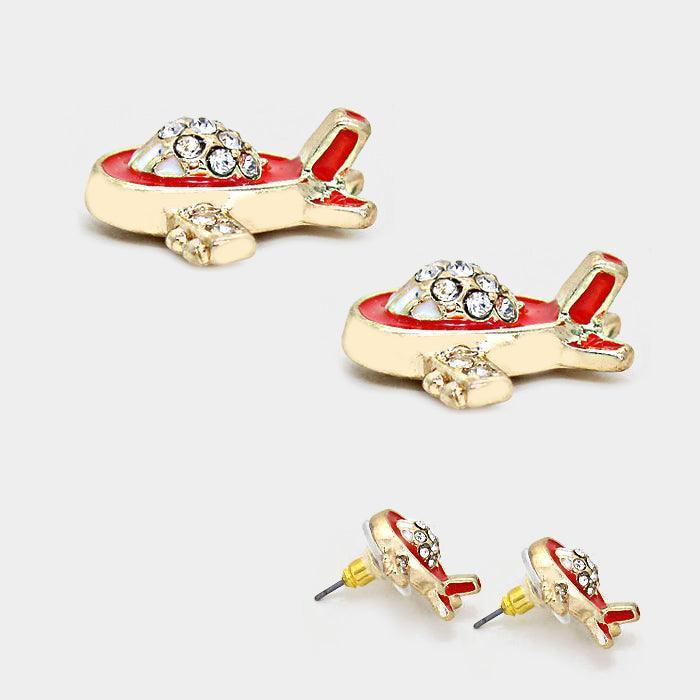 Clear Stone Paved Airplane Stud Earrings - Jewelry Store by Erik Rayo