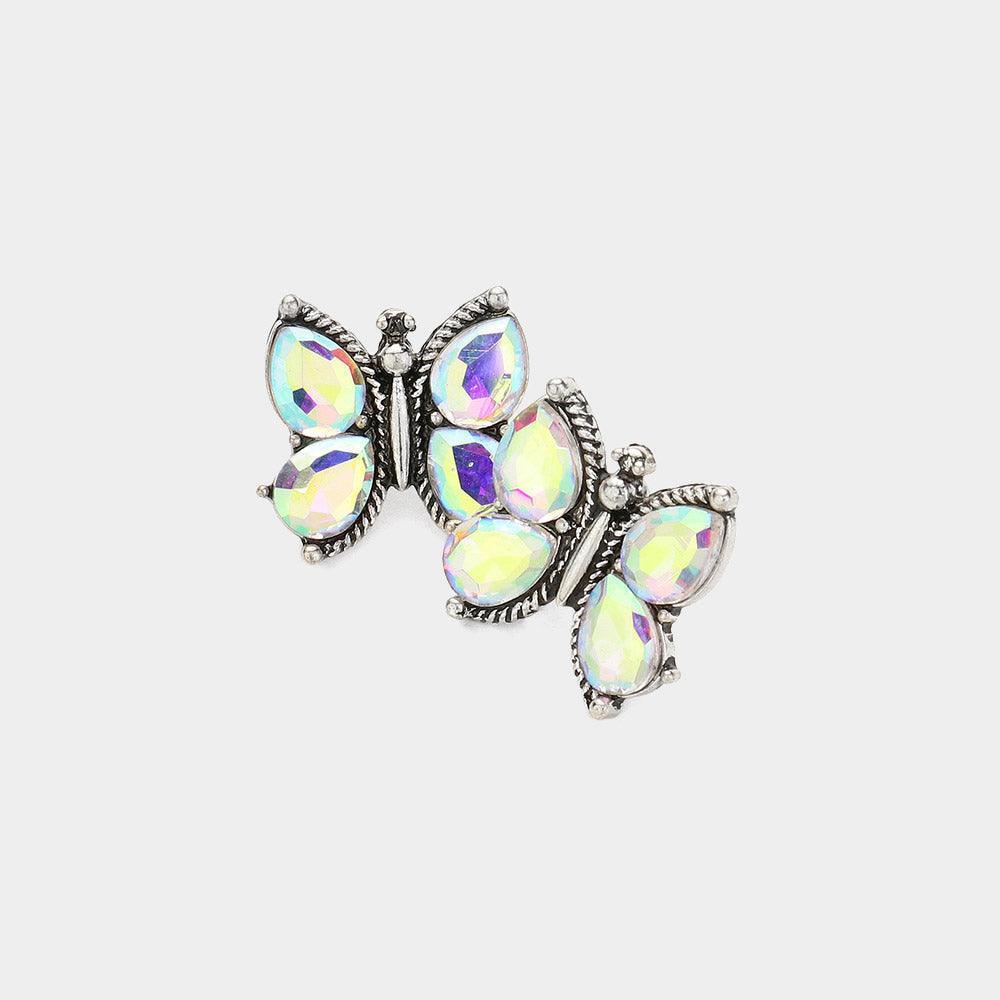 Silver Stone Cluster Butterfly Stud Earrings - Jewelry Store by Erik Rayo