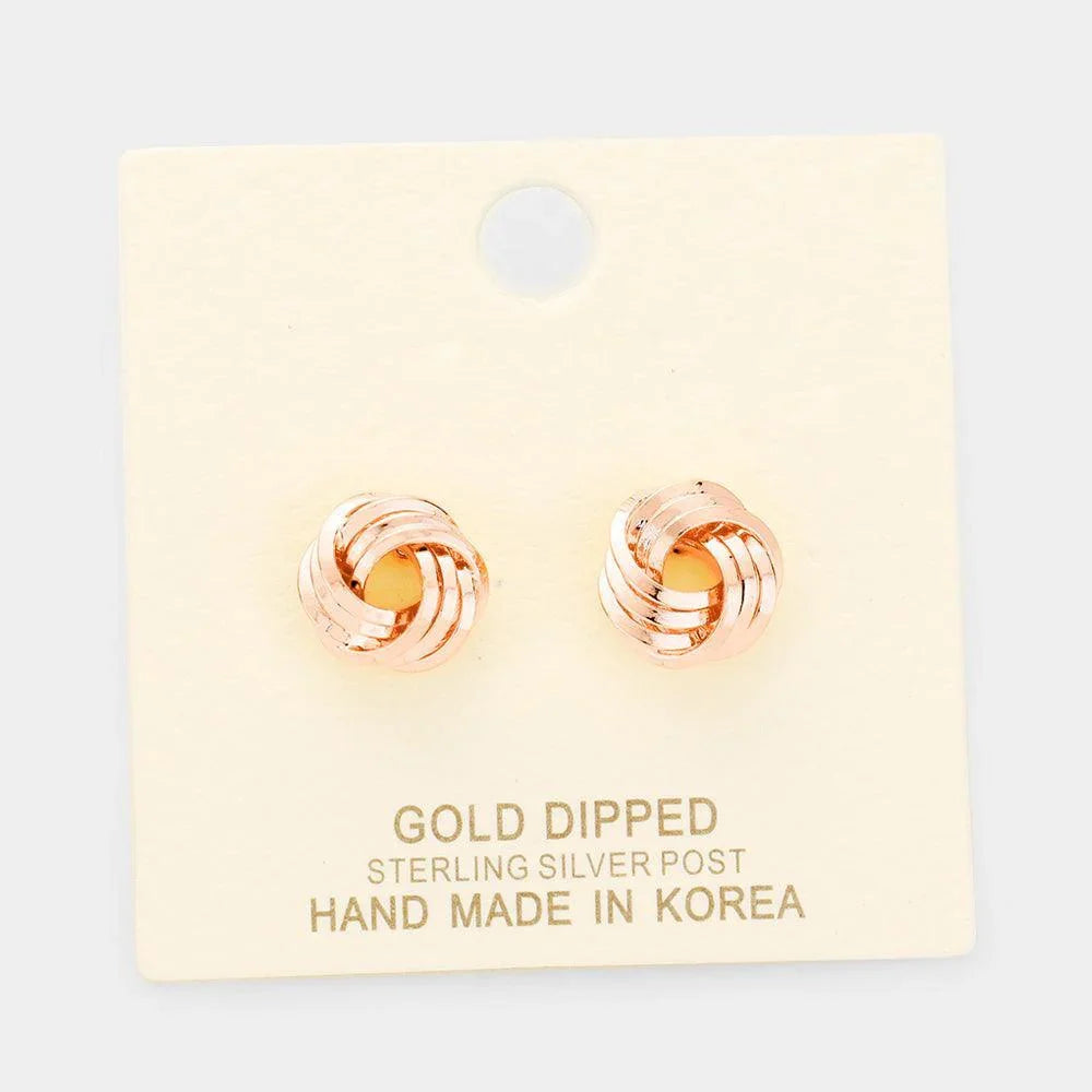 Silver Gold Dipped Knot Stud Earrings - Jewelry Store by Erik Rayo