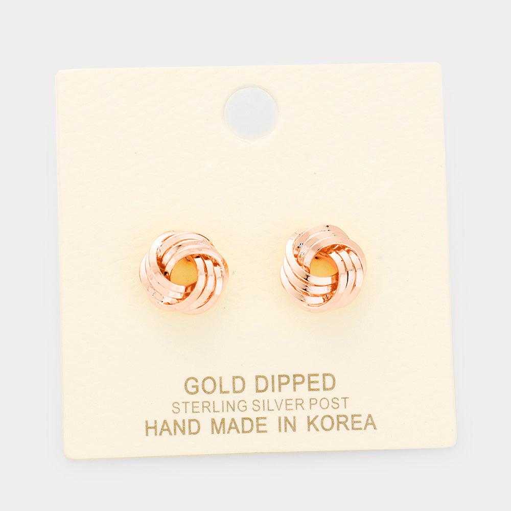 Silver Gold Dipped Knot Stud Earrings