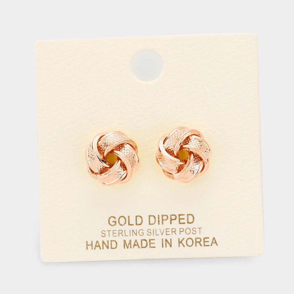 Silver Gold Dipped Knot Stud Earrings