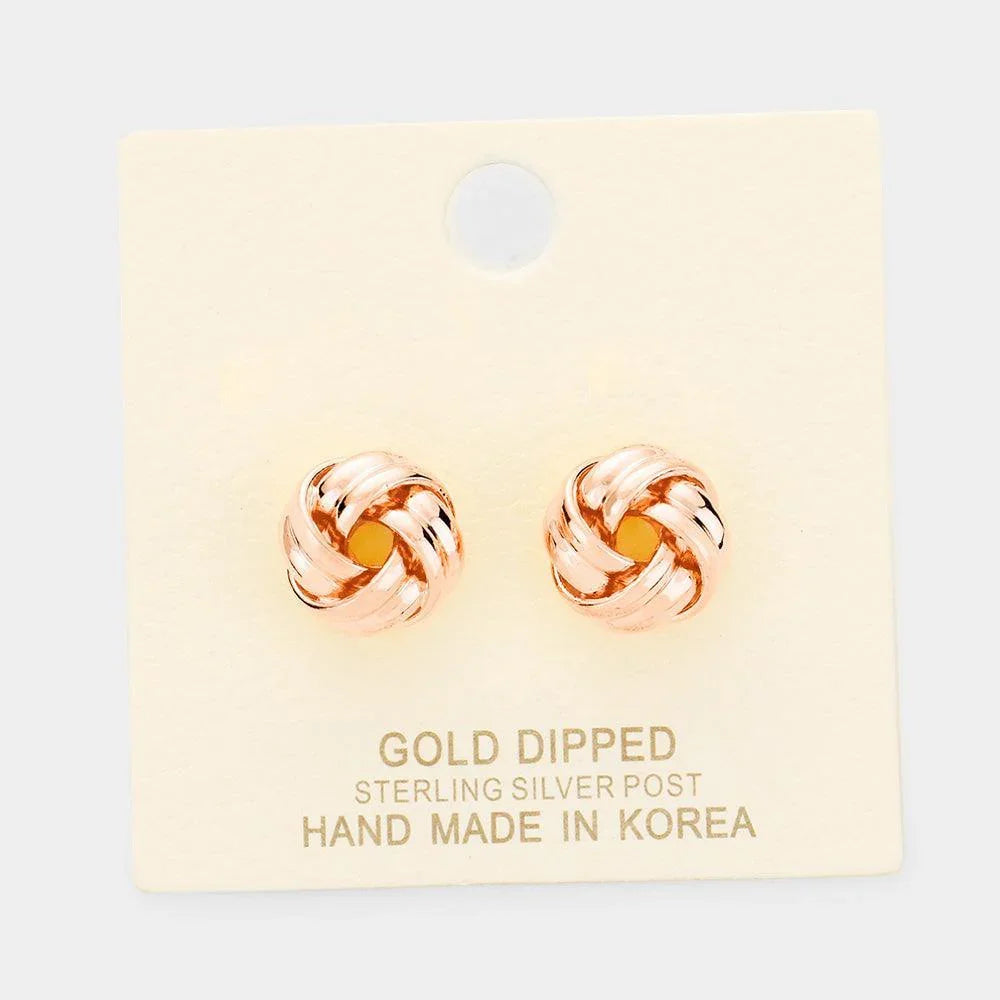 Silver Gold Dipped Knot Stud Earrings - Jewelry Store by Erik Rayo
