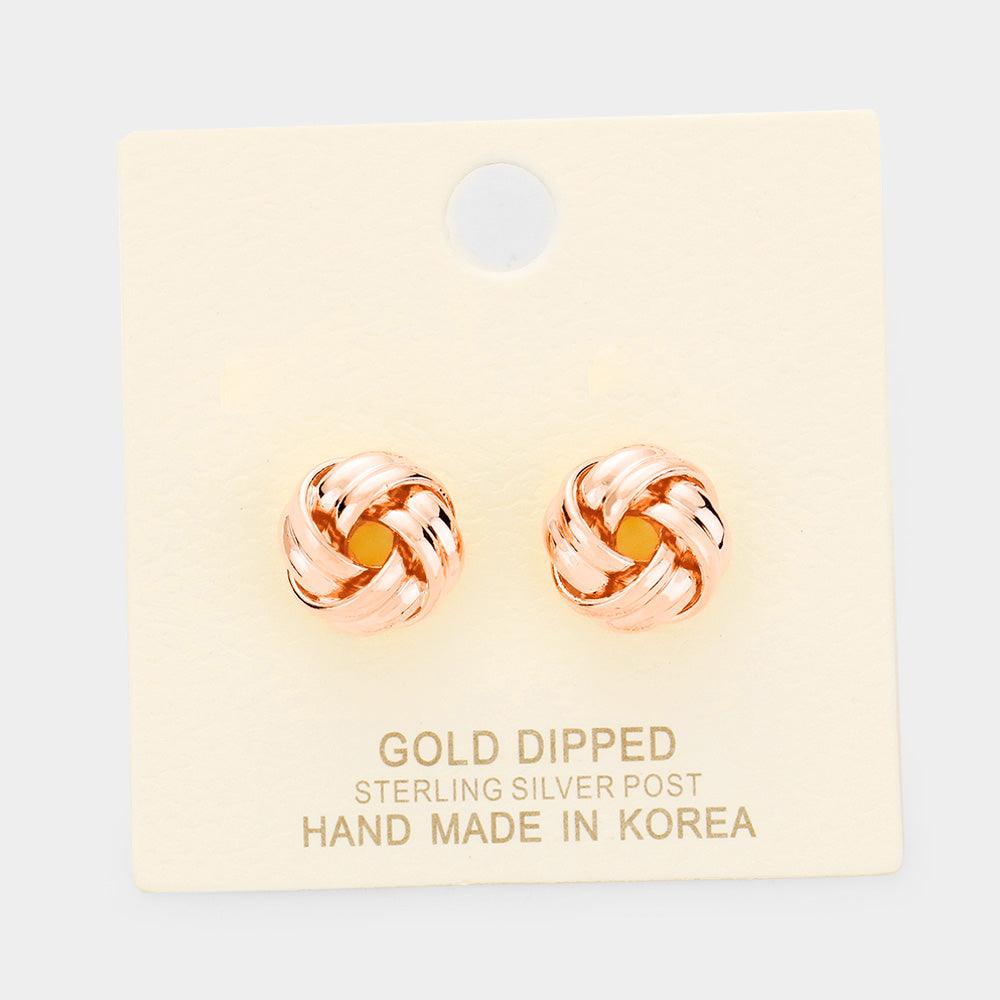 Silver Gold Dipped Knot Stud Earrings