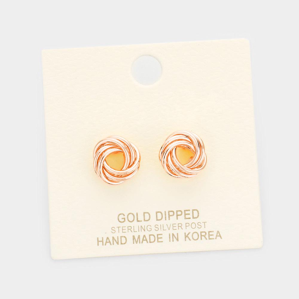 Silver Gold Dipped Knot Stud Earrings