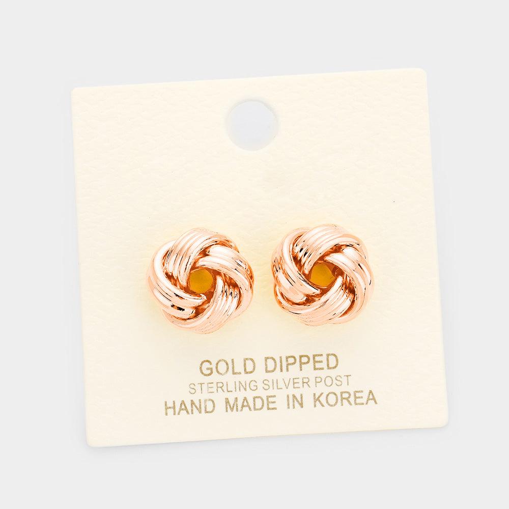 Silver Gold Dipped Knot Stud Earrings