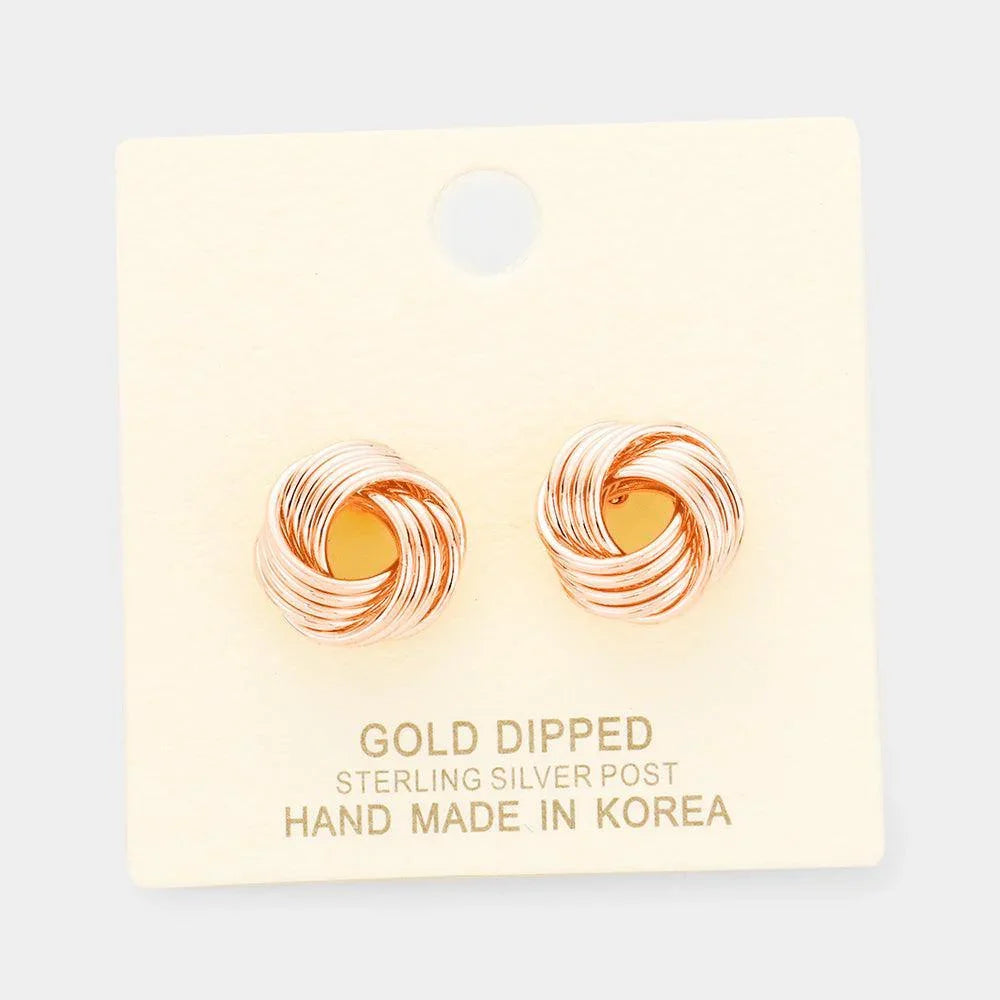 Silver Gold Dipped Knot Stud Earrings - Jewelry Store by Erik Rayo