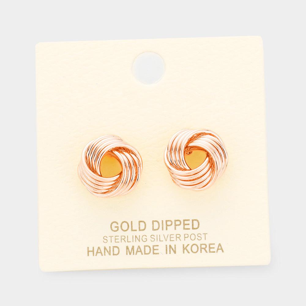 Silver Gold Dipped Knot Stud Earrings