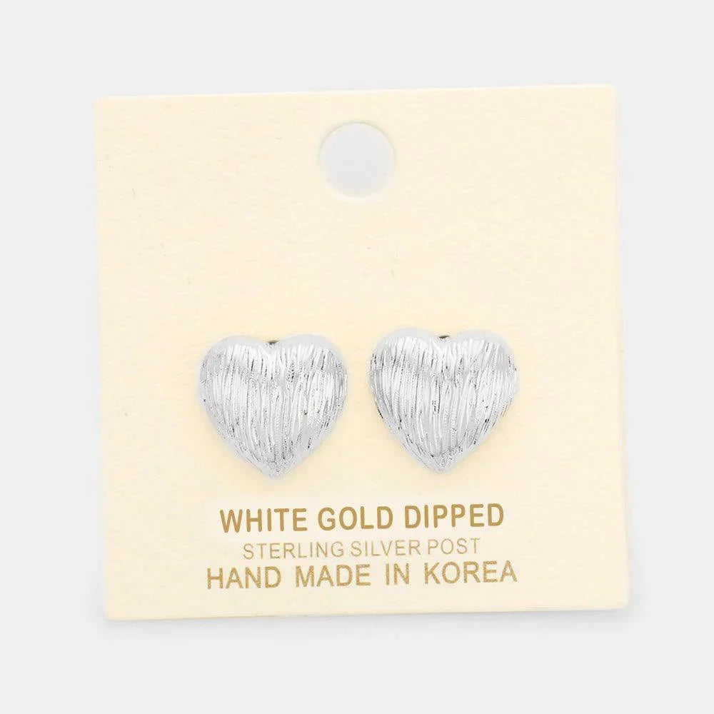 Silver White Gold Dipped Heart Stud Earrings - Jewelry Store by Erik Rayo