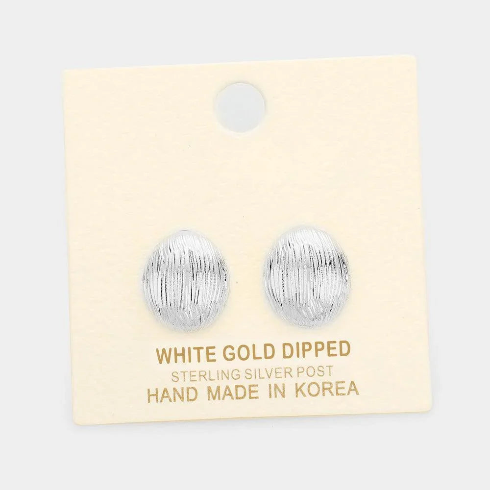 Silver White Gold Dipped Oval Stud Earrings - Jewelry Store by Erik Rayo