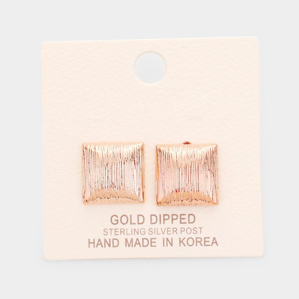 Silver Gold Dipped Square Stud Earrings