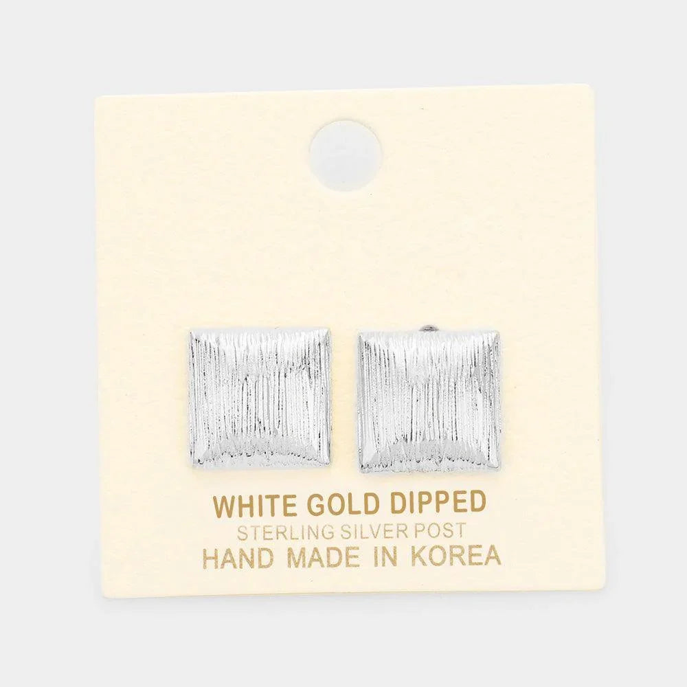 Silver White Gold Dipped Square Stud Earrings - Jewelry Store by Erik Rayo