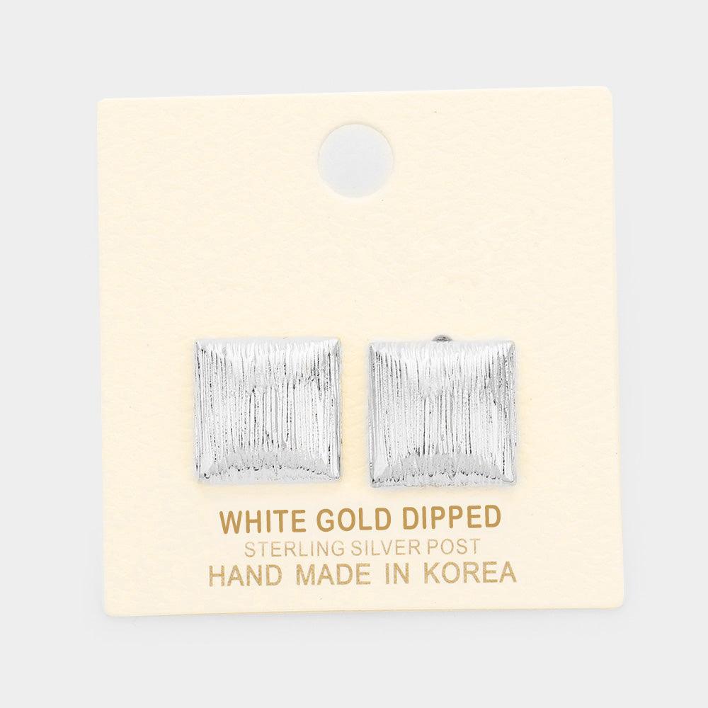 Silver White Gold Dipped Square Stud Earrings