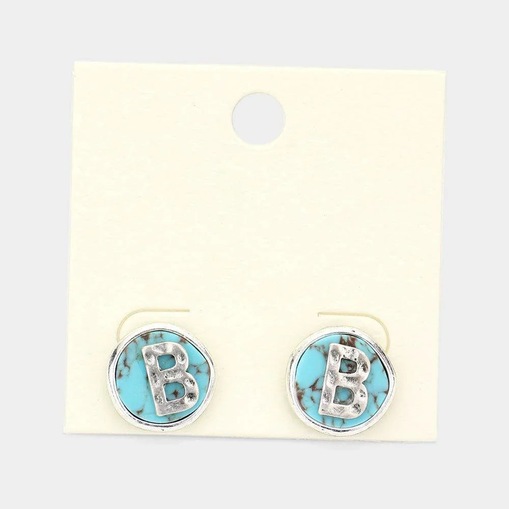 Letter B Monogram Turquoise Stud Earrings - Jewelry Store by Erik Rayo