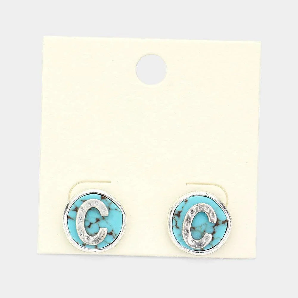 Letter D Monogram Turquoise Stud Earrings - Jewelry Store by Erik Rayo