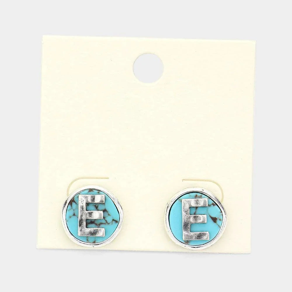 Letter E Monogram Turquoise Stud Earrings - Jewelry Store by Erik Rayo