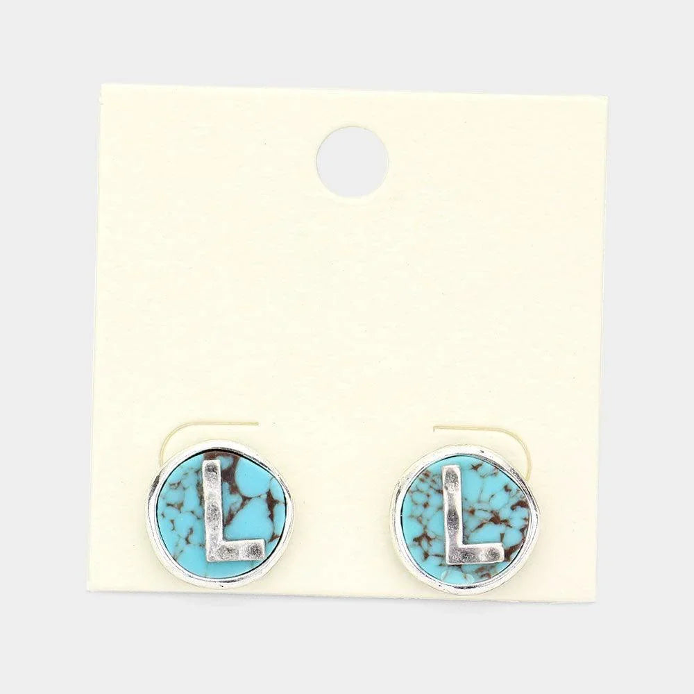 Letter L Monogram Turquoise Stud Earrings - Jewelry Store by Erik Rayo