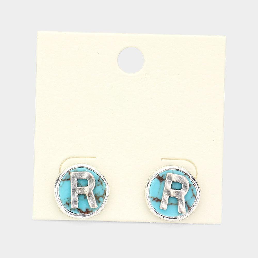 Turquoise -R- Monogram Turquoise Stud Earrings