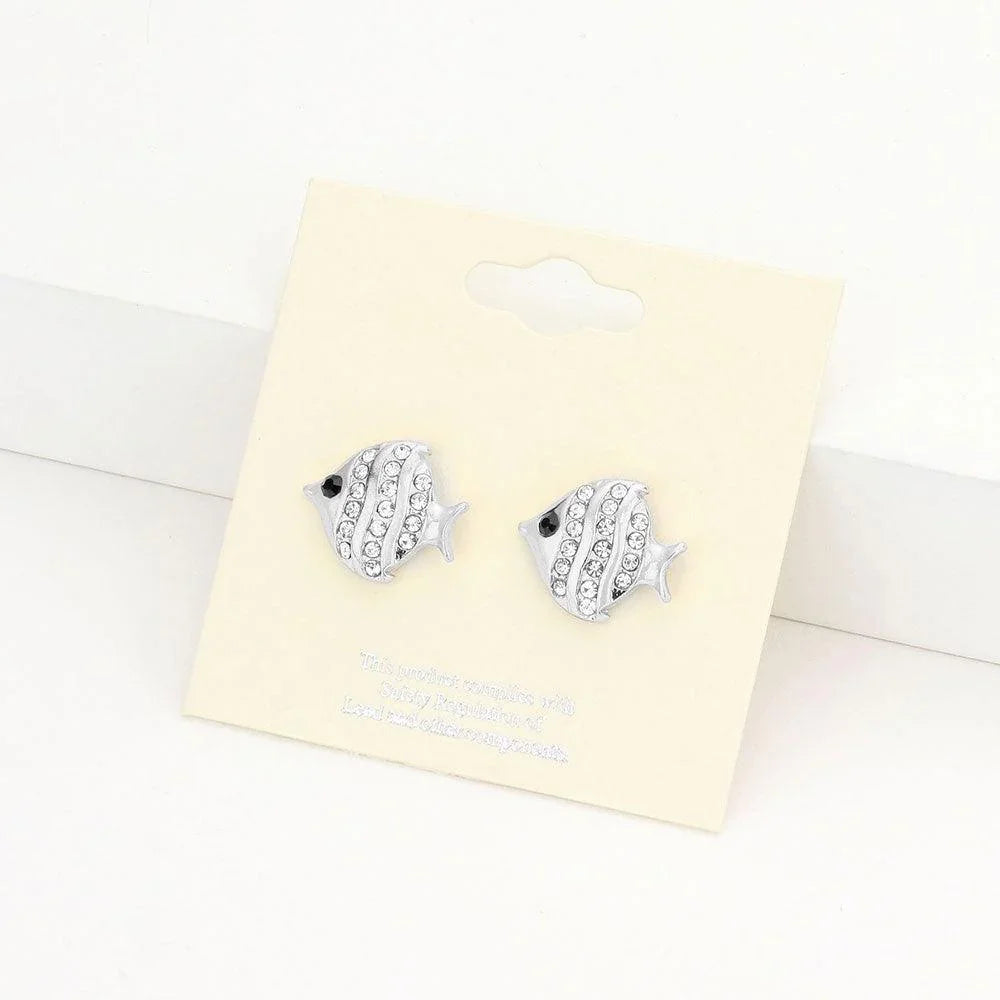 Rhinestone Pave Fish Stud Earrings - Jewelry Store by Erik Rayo