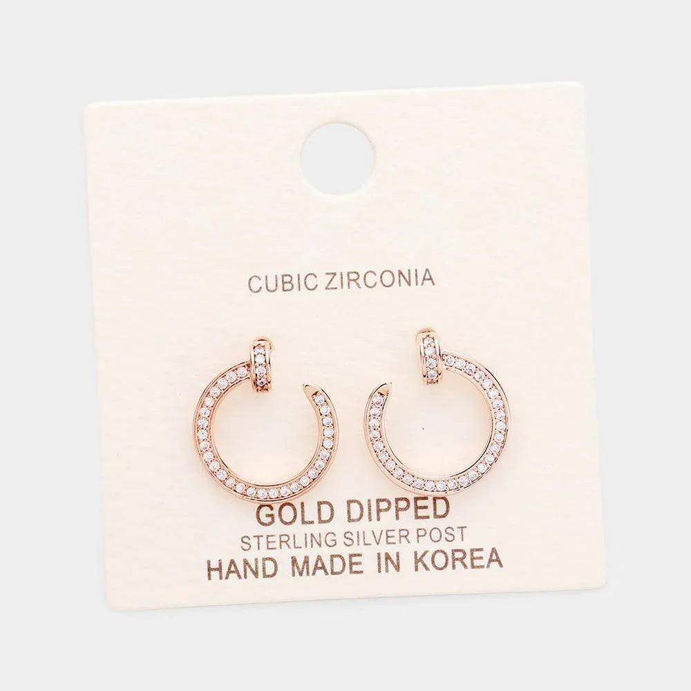 Rose Gold Gold Dipped Cubic Zirconia Metal Circle Stud Earrings - Jewelry Store by Erik Rayo
