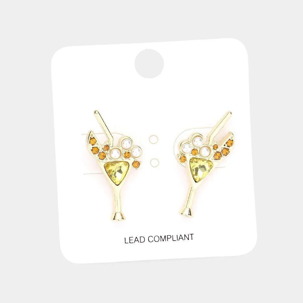 Yellow Pearl Stone Embellished Cocktail Stud Earrings - Jewelry Store by Erik Rayo