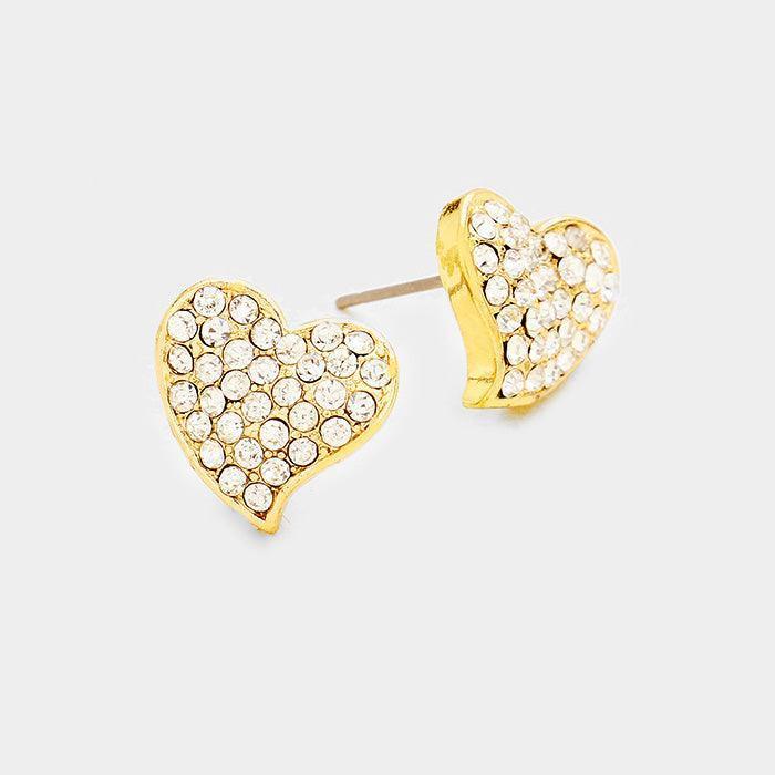 Gold Pave Crystal Rhinestone Heart Stud Earrings - Jewelry Store by Erik Rayo