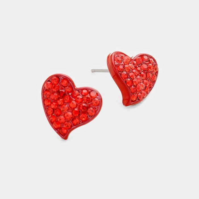 Pave Crystal Rhinestone Heart Stud Earrings - Jewelry Store by Erik Rayo