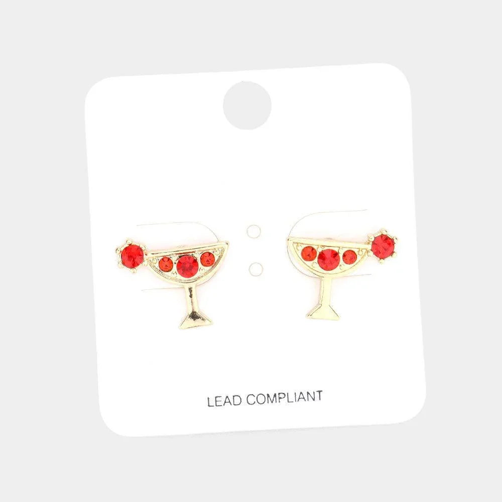 Red Stone Embellished Cocktail Stud Earrings - Jewelry Store by Erik Rayo