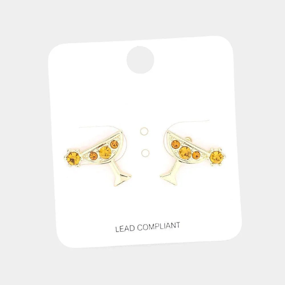 Yellow Stone Embellished Cocktail Stud Earrings - Jewelry Store by Erik Rayo