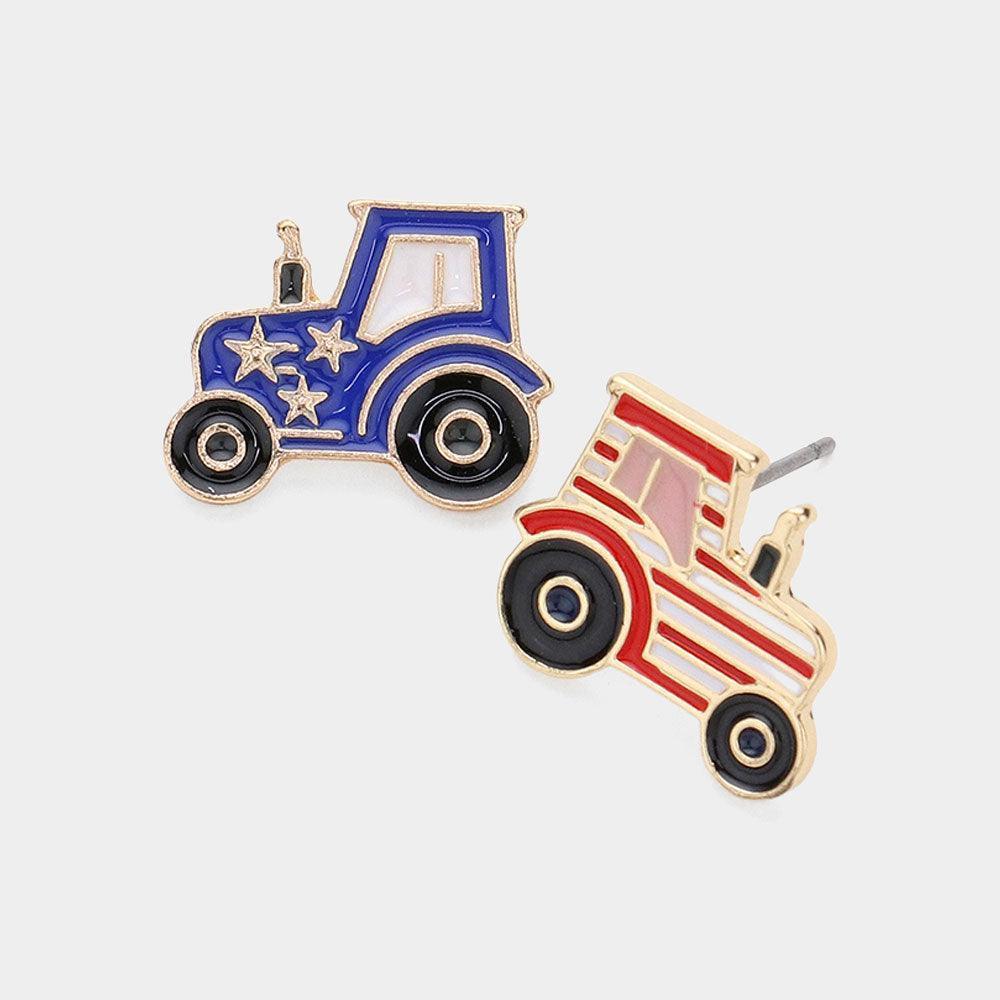 Enamel American USA Flag Car Stud Earrings - Jewelry Store by Erik Rayo