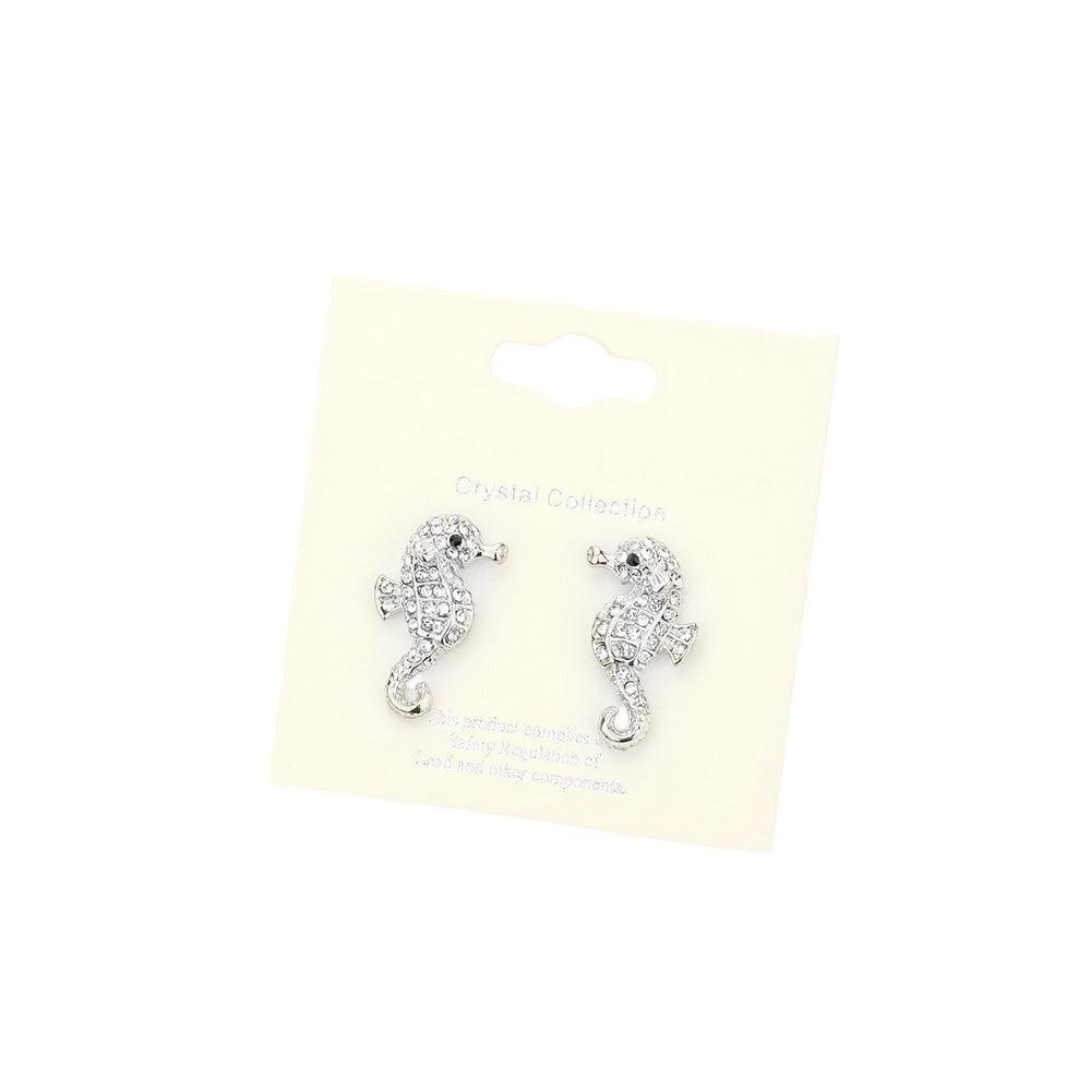 Crystal Pave Seahorse Stud Earrings - Jewelry Store by Erik Rayo