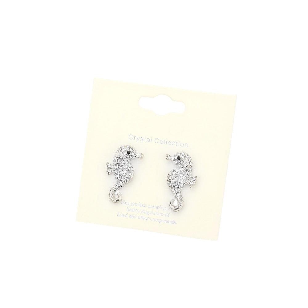 Crystal Pave Seahorse Stud Earrings