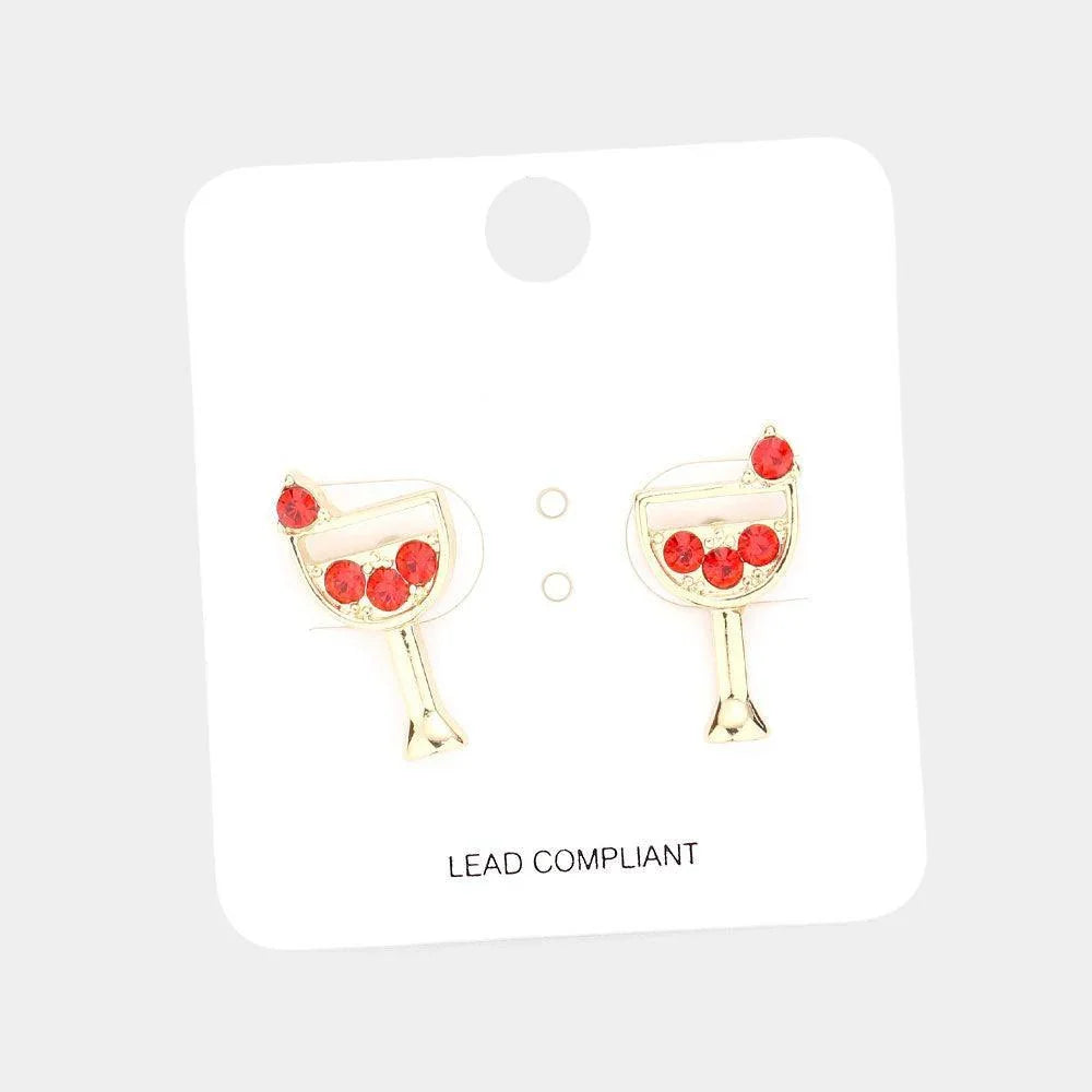 Red Stone Embellished Cocktail Stud Earrings - Jewelry Store by Erik Rayo