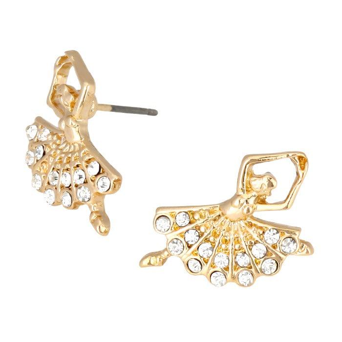 Gold Crystal Accented Ballerina Stud Earrings