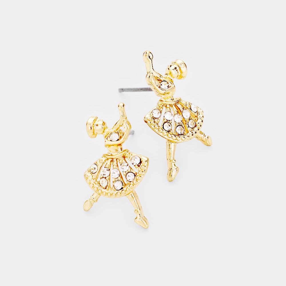 Gold Rhinestone Pave Ballet Women Stud  Earrings